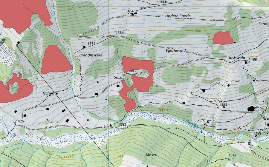Carte nationale swisstopo avec le périmètre protégé de Egerleweid (Prairie sèche)
