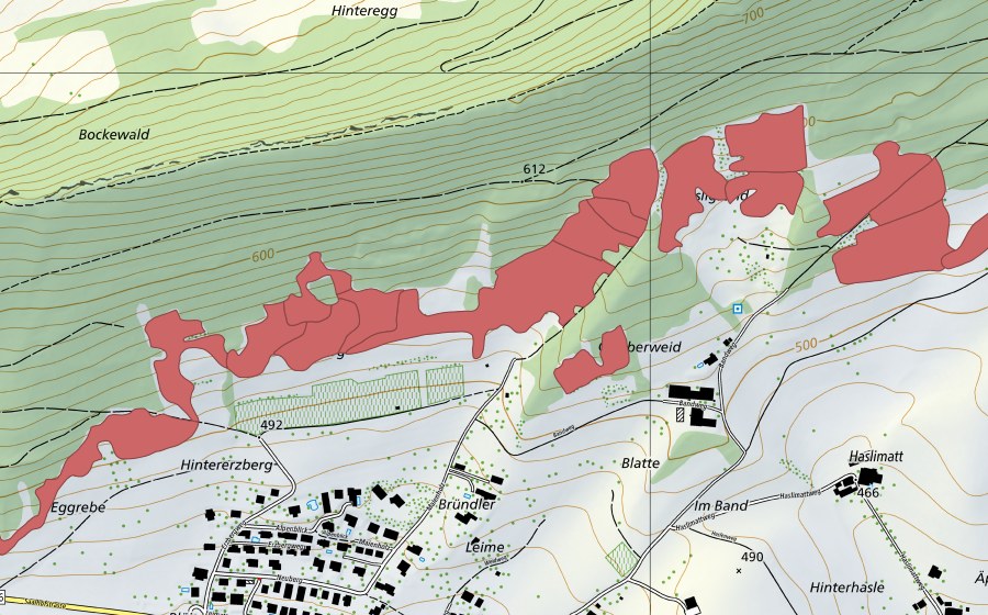 Carte nationale swisstopo avec le périmètre protégé de Egg (Prairie sèche)