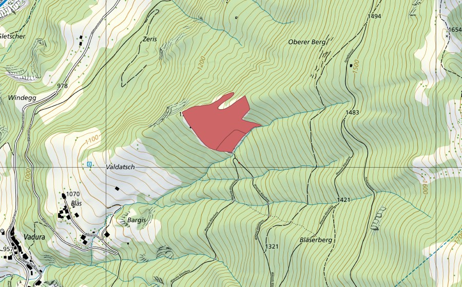 Landeskarte swisstopo mit dem Schutzperimeter von Egg (Trockenwiese)