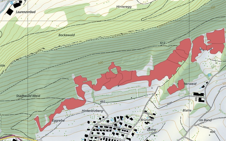Carte nationale swisstopo avec le périmètre protégé de Egg (Prairie sèche)