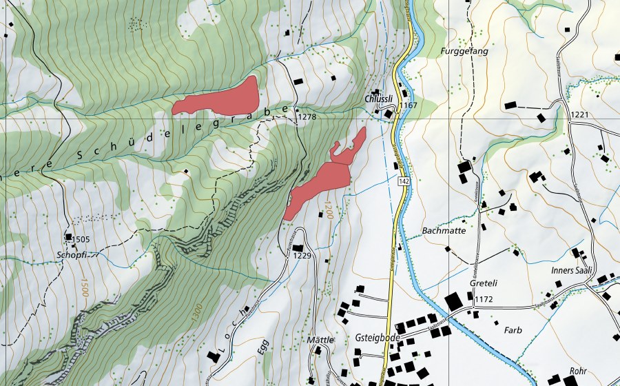 swisstopo national map showing the protected perimeter of Egg (Dry meadow)