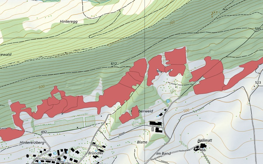Carte nationale swisstopo avec le périmètre protégé de Egg (Prairie sèche)