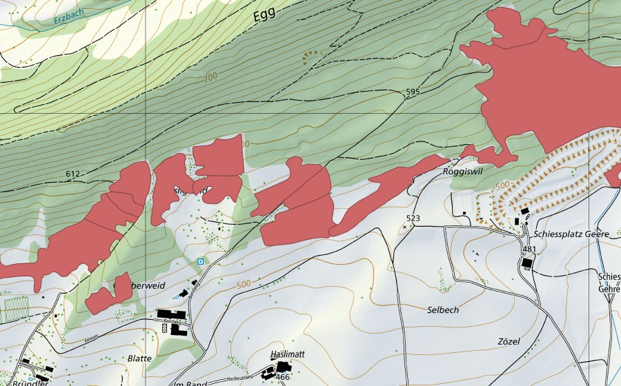 Carte nationale swisstopo avec le périmètre protégé de Egg (Prairie sèche)