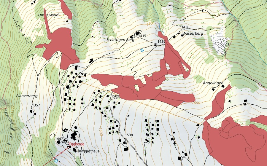 Landeskarte swisstopo mit dem Schutzperimeter von Eggbergen (Trockenwiese)