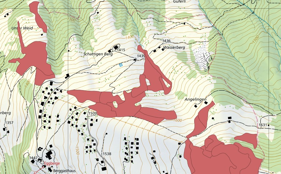 swisstopo national map showing the protected perimeter of Eggbergen (Dry meadow)