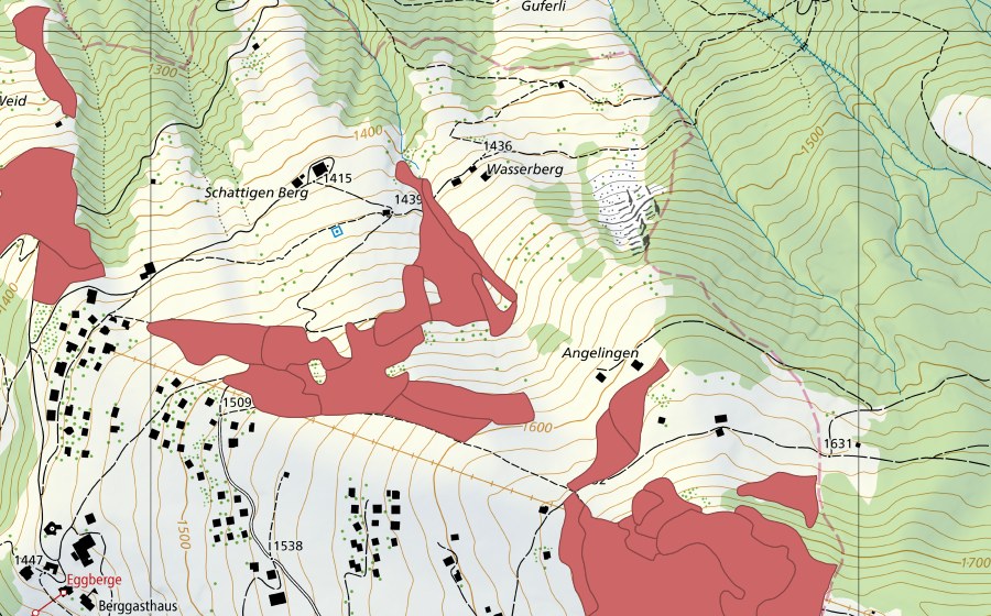 Carte nationale swisstopo avec le périmètre protégé de Eggbergen (Prairie sèche)