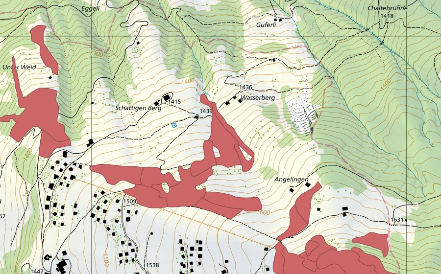 swisstopo national map showing the protected perimeter of Eggbergen (Dry meadow)
