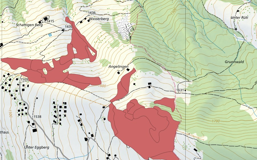 Carte nationale swisstopo avec le périmètre protégé de Eggbergen (Prairie sèche)