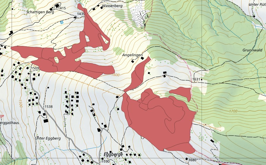 Carte nationale swisstopo avec le périmètre protégé de Eggbergen (Prairie sèche)