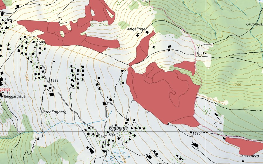 Landeskarte swisstopo mit dem Schutzperimeter von Eggbergen (Trockenwiese)