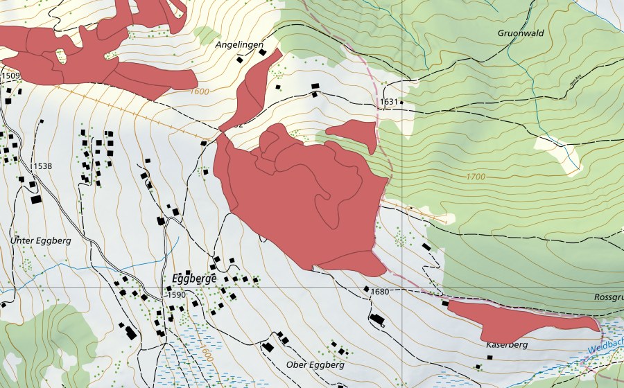 Carte nationale swisstopo avec le périmètre protégé de Eggbergen (Prairie sèche)