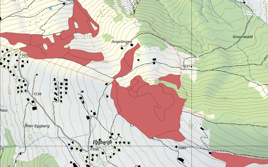 Landeskarte swisstopo mit dem Schutzperimeter von Eggbergen (Trockenwiese)