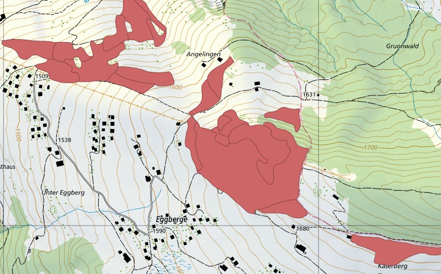 swisstopo national map showing the protected perimeter of Eggbergen (Dry meadow)