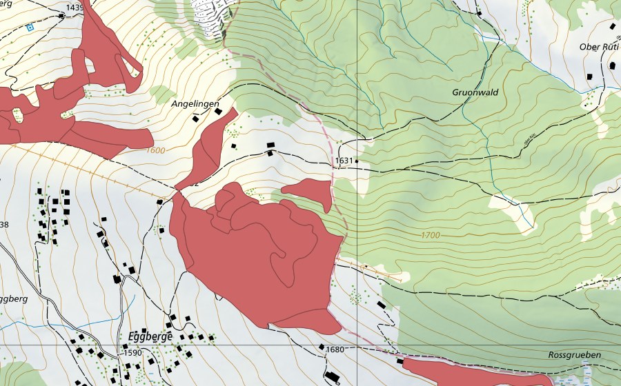Landeskarte swisstopo mit dem Schutzperimeter von Eggbergen (Trockenwiese)