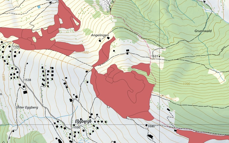 Landeskarte swisstopo mit dem Schutzperimeter von Eggbergen (Trockenwiese)