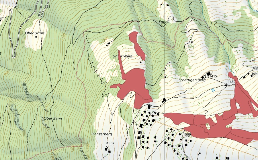 Carte nationale swisstopo avec le périmètre protégé de Eggbergen (Prairie sèche)