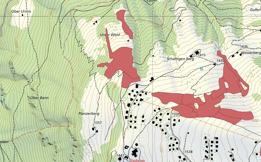 Carte nationale swisstopo avec le périmètre protégé de Eggbergen (Prairie sèche)