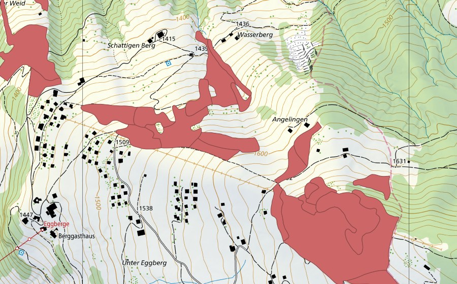 Landeskarte swisstopo mit dem Schutzperimeter von Eggbergen (Trockenwiese)