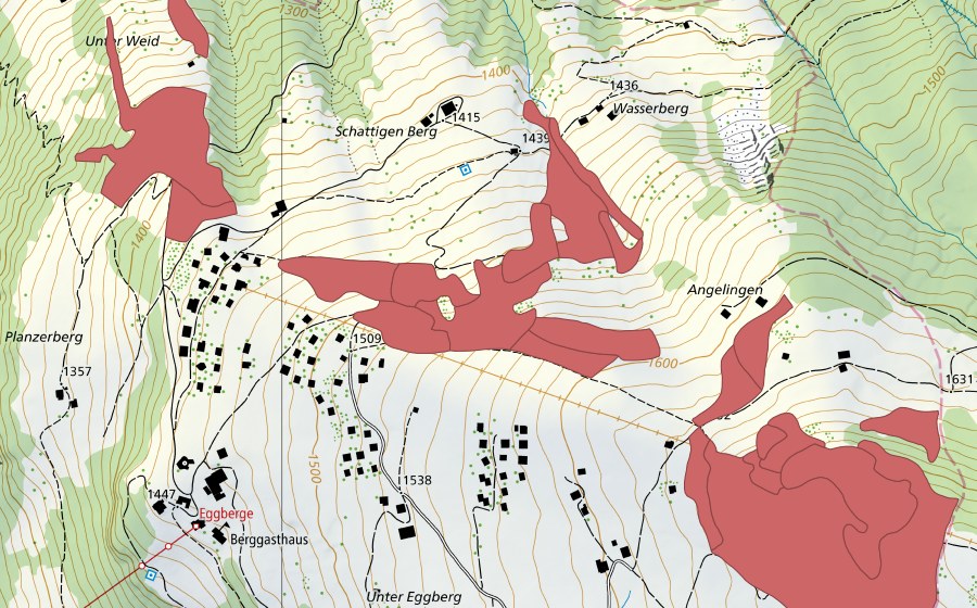 Carte nationale swisstopo avec le périmètre protégé de Eggbergen (Prairie sèche)