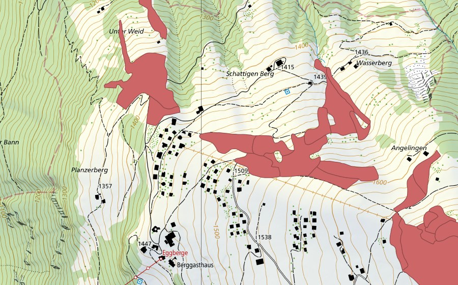 swisstopo national map showing the protected perimeter of Eggbergen (Dry meadow)