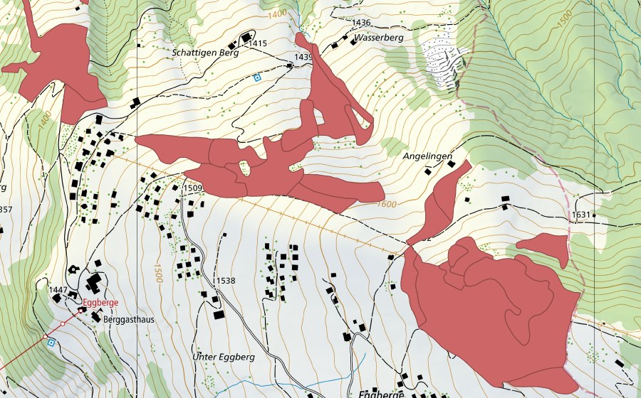 Carte nationale swisstopo avec le périmètre protégé de Eggbergen (Prairie sèche)