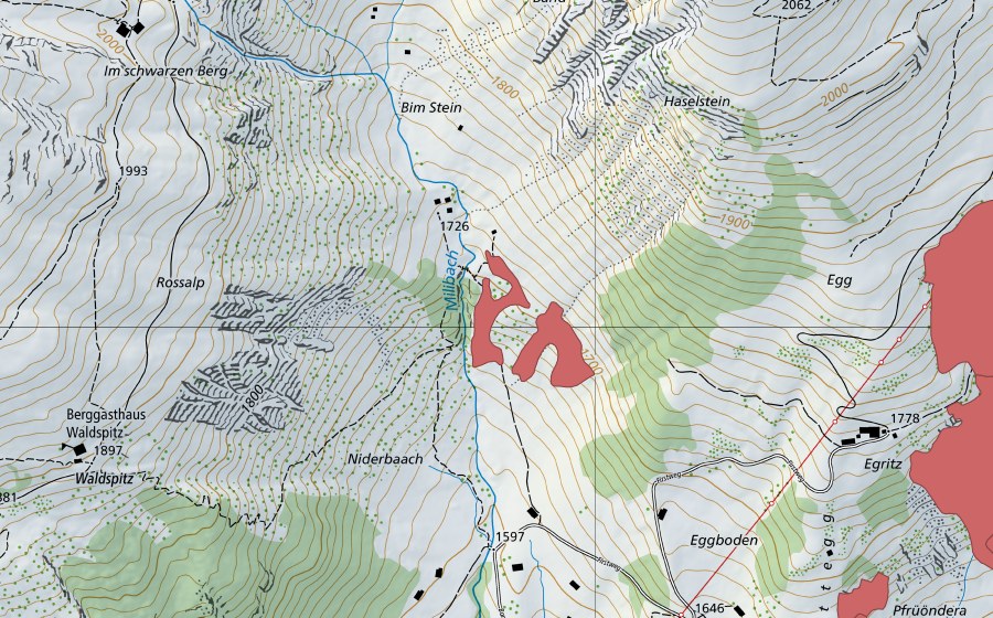Carte nationale swisstopo avec le périmètre protégé de Eggboden (Prairie sèche)