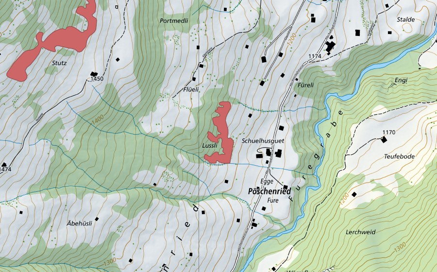 Carte nationale swisstopo avec le périmètre protégé de Egge (Prairie sèche)