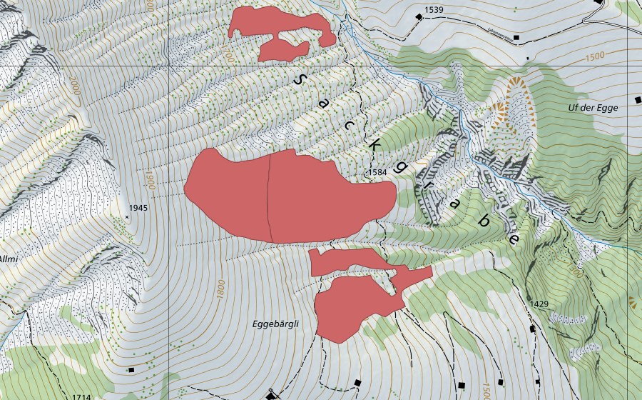 Carte nationale swisstopo avec le périmètre protégé de Eggebärgli (Prairie sèche)