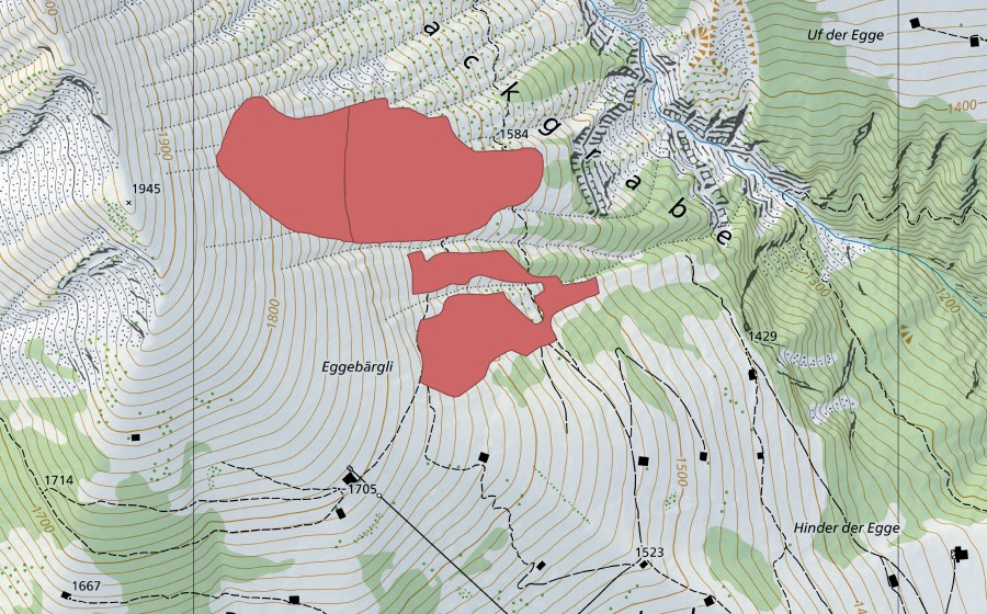 Carte nationale swisstopo avec le périmètre protégé de Eggebärgli (Prairie sèche)
