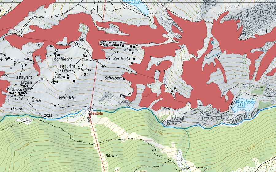 swisstopo national map showing the protected perimeter of Eggen (Dry meadow)