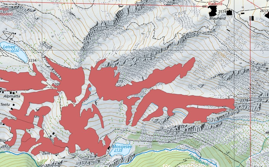 swisstopo national map showing the protected perimeter of Eggen (Dry meadow)