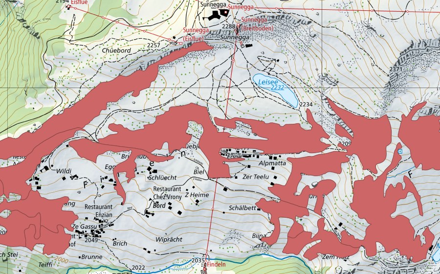 Carte nationale swisstopo avec le périmètre protégé de Eggen (Prairie sèche)