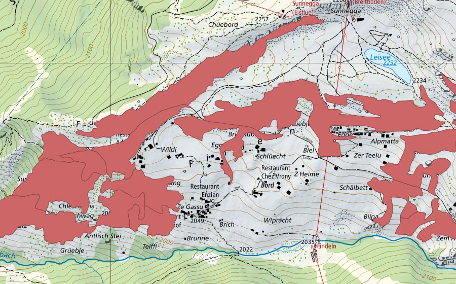 Landeskarte swisstopo mit dem Schutzperimeter von Eggen (Trockenwiese)