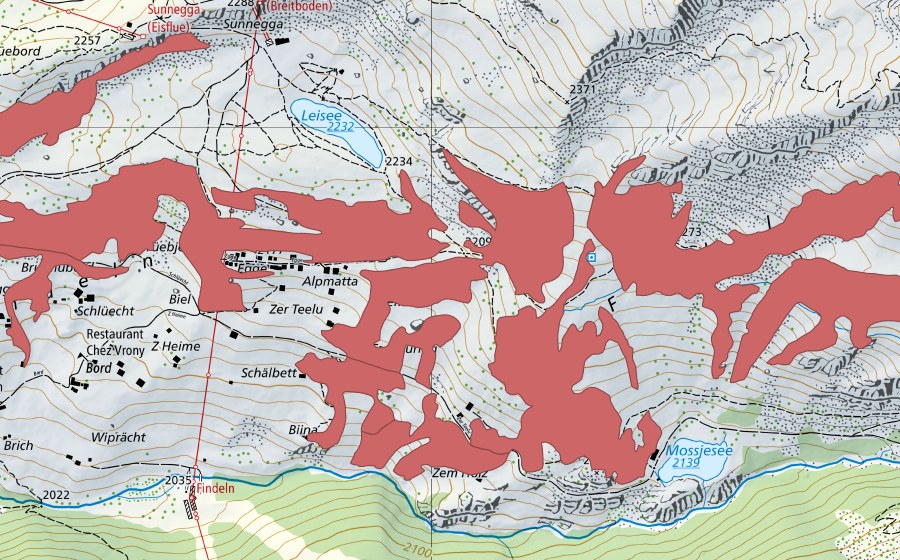 Landeskarte swisstopo mit dem Schutzperimeter von Eggen (Trockenwiese)