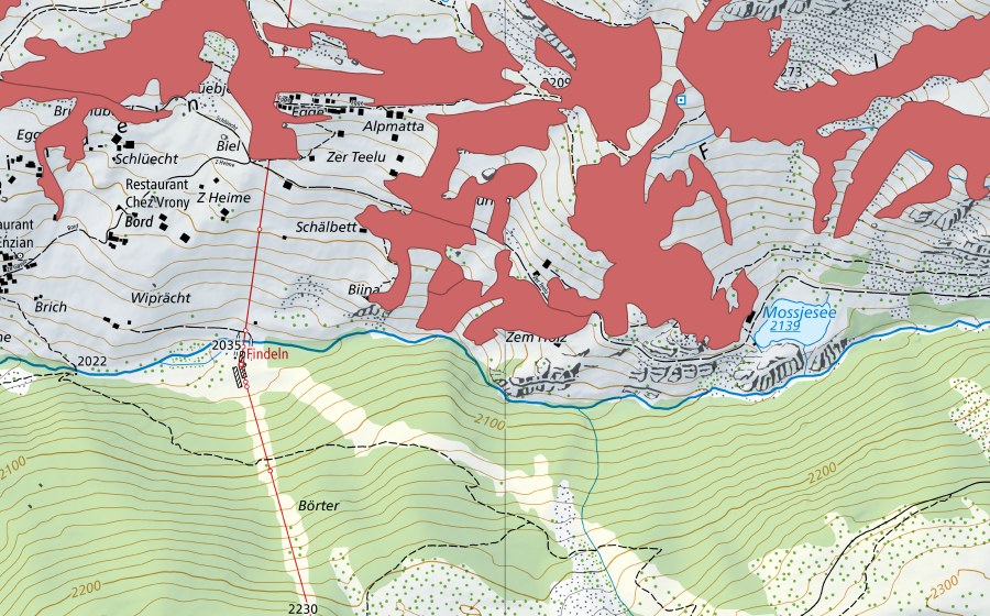 Carte nationale swisstopo avec le périmètre protégé de Eggen (Prairie sèche)