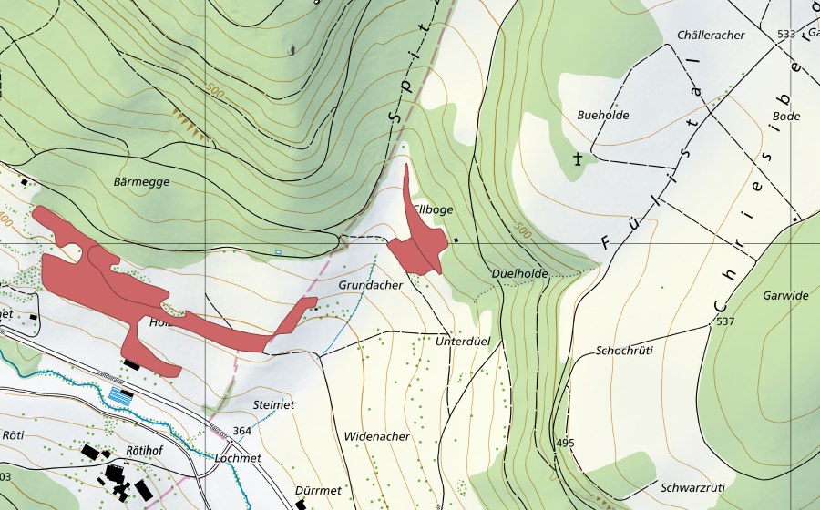 Landeskarte swisstopo mit dem Schutzperimeter von Eggenrain (Trockenwiese)