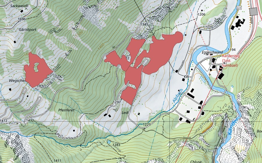 Landeskarte swisstopo mit dem Schutzperimeter von Eggeschwand (Trockenwiese)