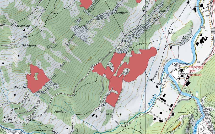 swisstopo national map showing the protected perimeter of Eggeschwand (Dry meadow)