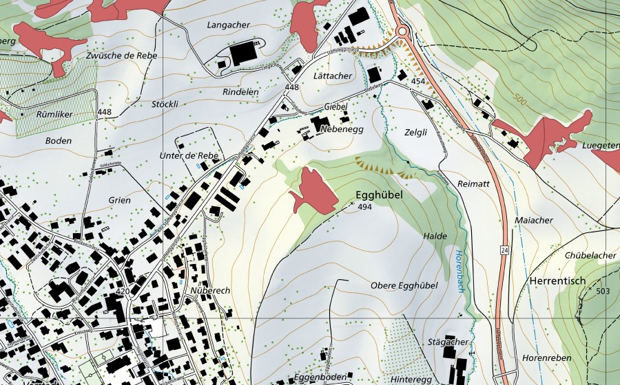 Carte nationale swisstopo avec le périmètre protégé de Egghübel (Prairie sèche)