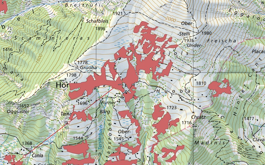 Landeskarte swisstopo mit dem Schutzperimeter von Eggli (Trockenwiese)