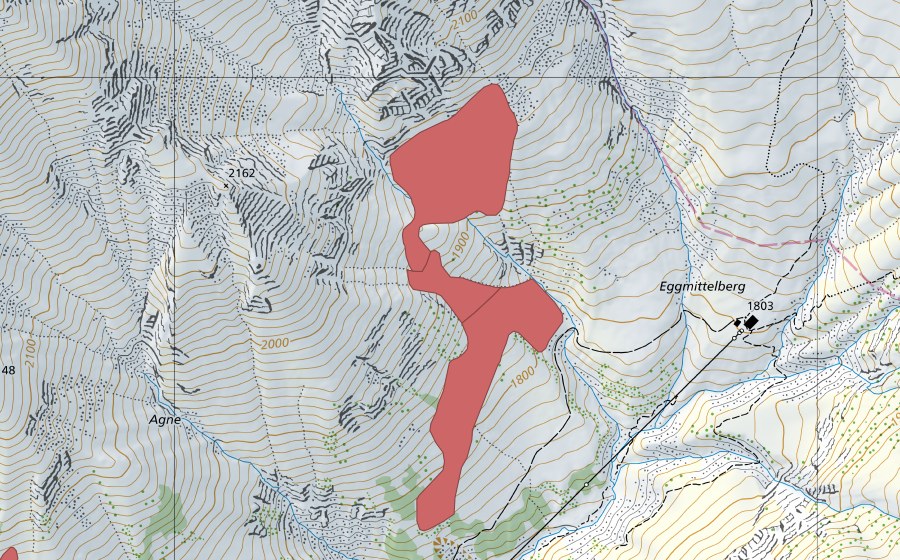 Carte nationale swisstopo avec le périmètre protégé de Eggmittelberg (Prairie sèche)