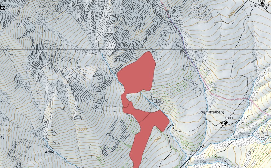 Landeskarte swisstopo mit dem Schutzperimeter von Eggmittelberg (Trockenwiese)