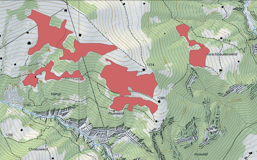 swisstopo national map showing the protected perimeter of Eggweid (Dry meadow)