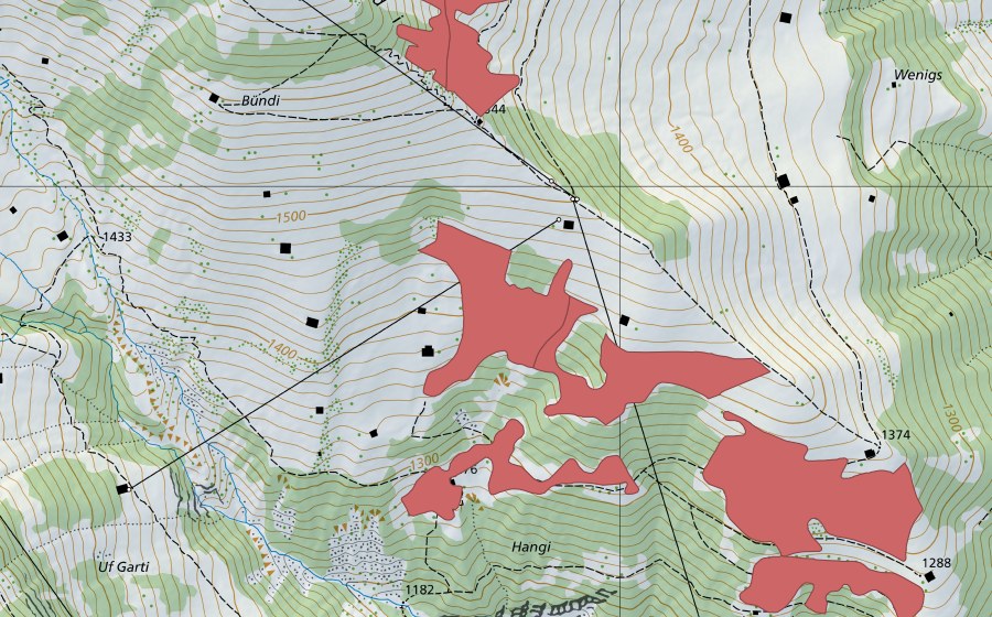 Landeskarte swisstopo mit dem Schutzperimeter von Eggweid (Trockenwiese)