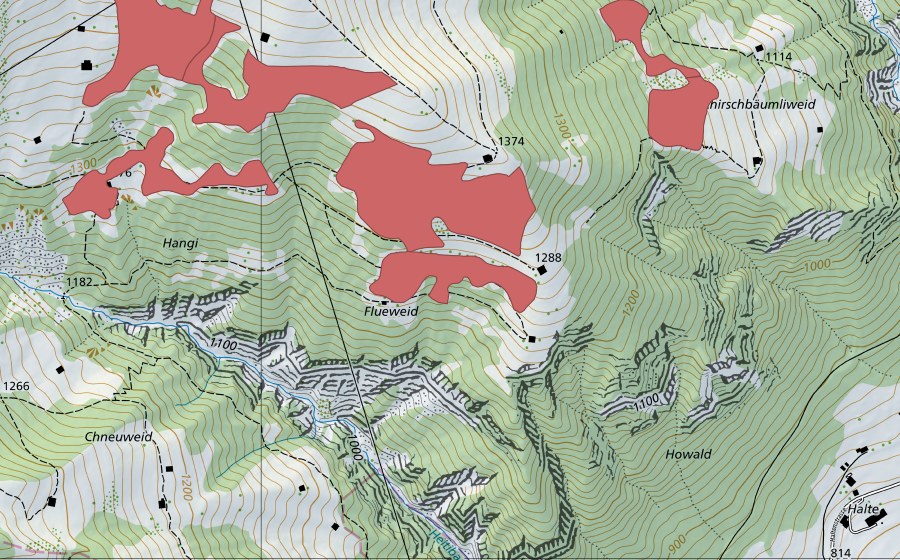 Carte nationale swisstopo avec le périmètre protégé de Eggweid (Prairie sèche)
