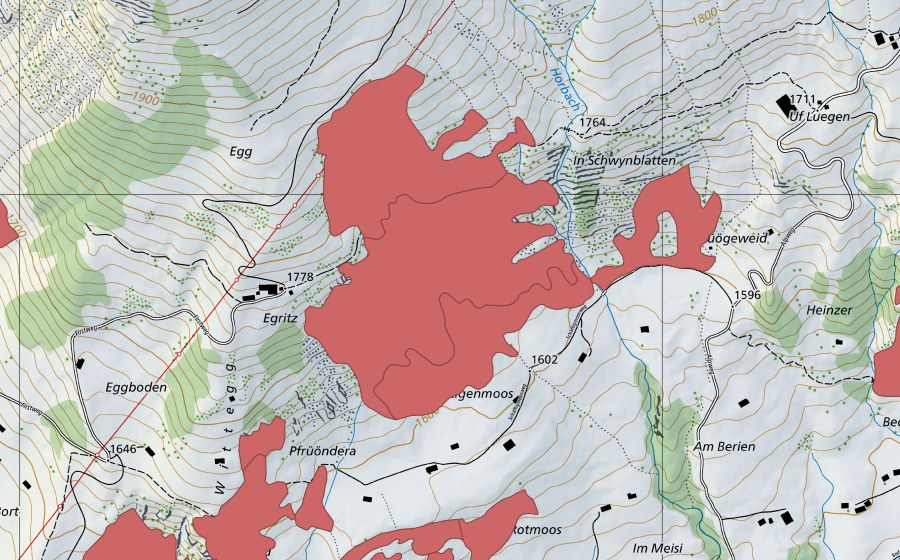 Landeskarte swisstopo mit dem Schutzperimeter von Egritz (Trockenwiese)