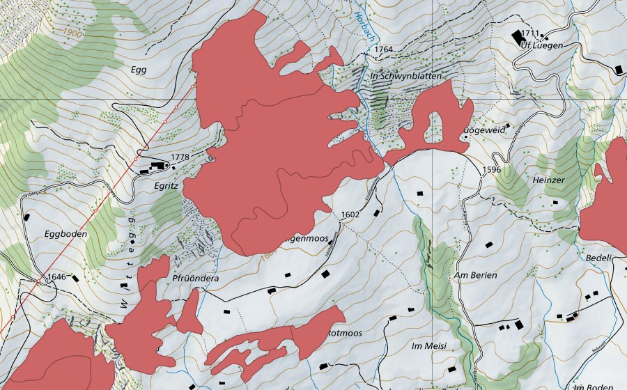 Landeskarte swisstopo mit dem Schutzperimeter von Egritz (Trockenwiese)