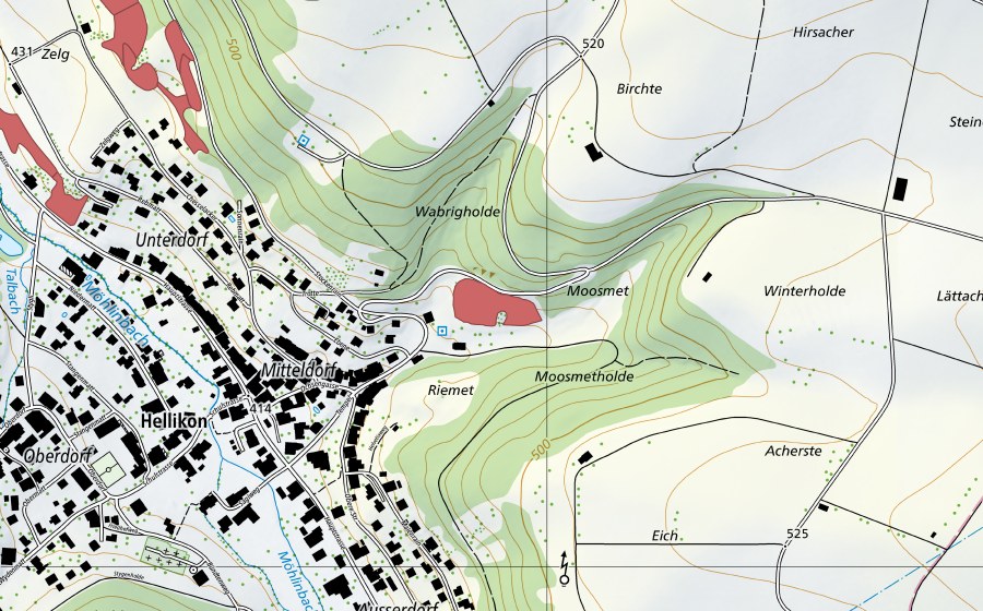 Landeskarte swisstopo mit dem Schutzperimeter von Eich (Trockenwiese)