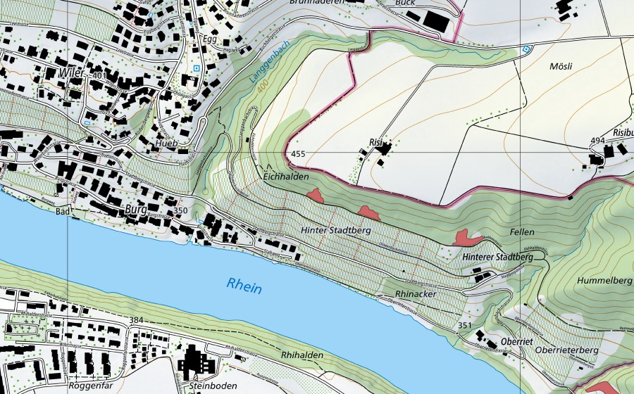 Carte nationale swisstopo avec le périmètre protégé de Eichhalden (Prairie sèche)