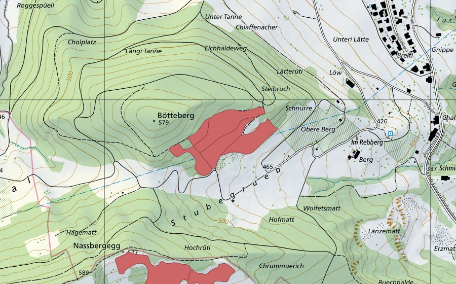 Landeskarte swisstopo mit dem Schutzperimeter von Eichhalden (Trockenwiese)